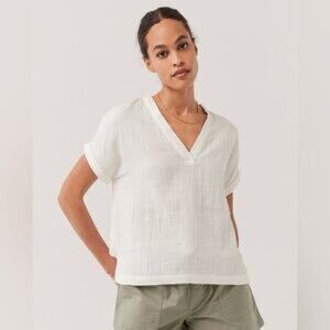 PACT Coastal Daily Organic Cotton V-neck Blouse Size XS